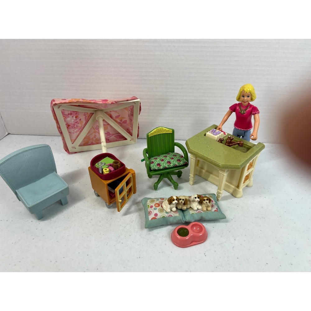 Fisher Price Loving Family Dollhouse kitchen office furniture Doll Puppies lot
